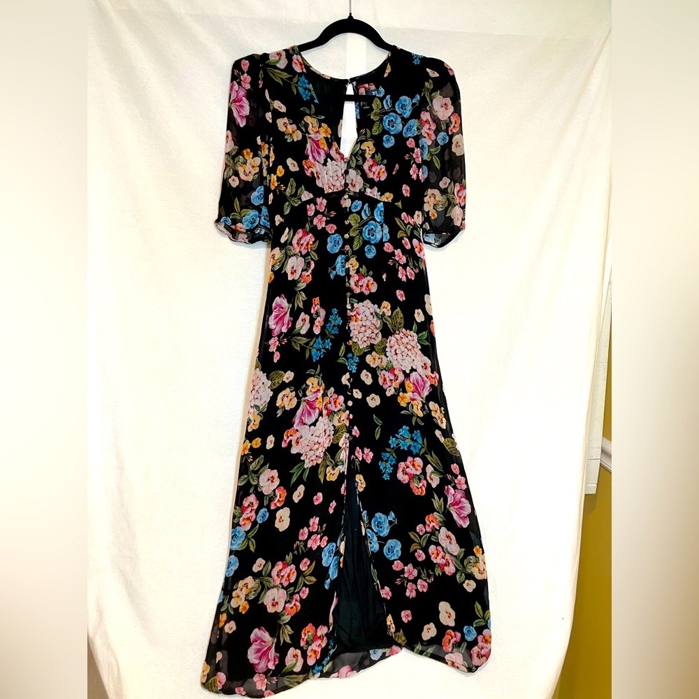 Maeve Women's Floral Maxi Dress Empire Waist Button Sheer Puff Sleeve Size 2